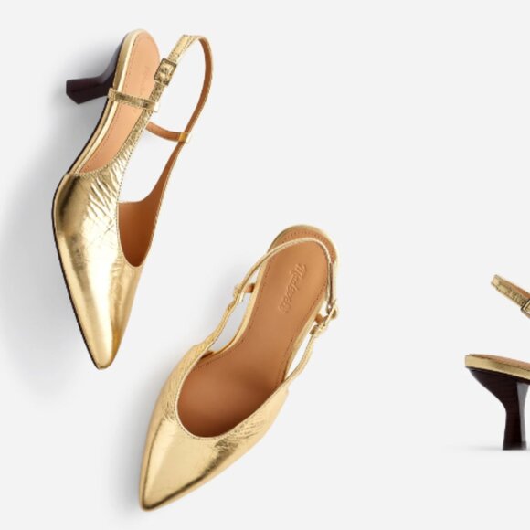 Madewell Shoes - Madewell The Debbie Metallic Gold Slingback Pumps Heels